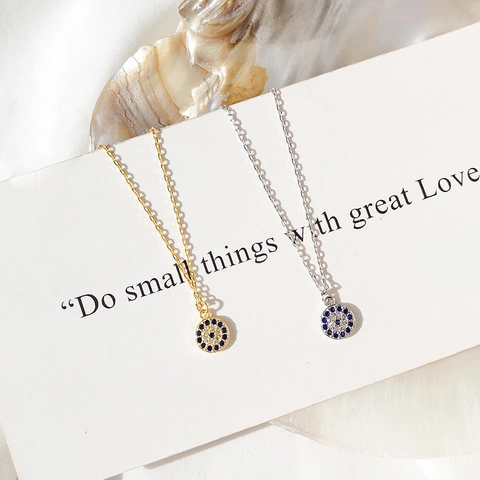 Collana con Ciondolo Malocchio Turco da Donna in Rame Placcato Oro Argento Blu Tondo Zirconia Gioielli