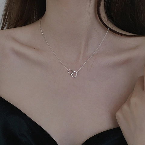 Minimalistische Koperen Ketting Met In Elkaar Grijpende Vierkante Hangers En Zirkonia Goud Zilver Clavicula Ketting Dames