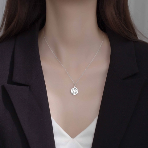 Vintage S925 Sterling Silber Rund Sonne Lächeln Gesicht Anhänger Halskette Minimalistische Schlüsselbein Kette Schmuck Für Damen Geschenk