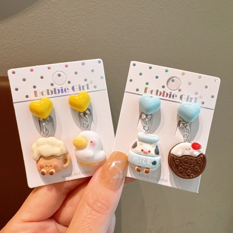 Pendientes de Clip de Resina de Comida de Animales de Dibujos Animados para Niñas No Necesita Perforación Clips de Oreja en Forma de Corazón Accesorios de Tomate Leche Galleta Cola Alitas de Pollo
