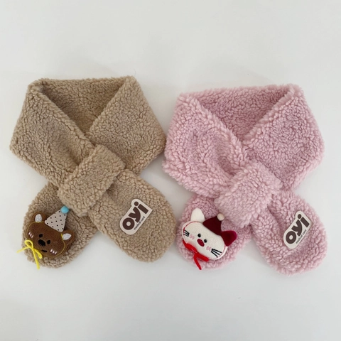Sciarpa Pelosa Calda Invernale Per Bambini Carino Animale Cartone Animato Scaldacollo In Lana Di Agnello Peluche Morbido Ispessito Sciarpa Incrociata Antivento