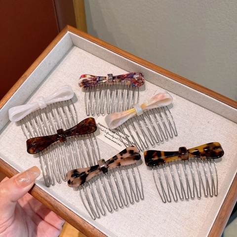 Pettine per Capelli in Acetato con Fiocco Donna Elegante Stampa Leopardata Marmo Pettine Laterale Accessori per Capelli