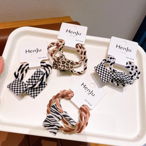 Dames Hoge Elasticiteit Geweven Stof Haarelastiekjes Zwart Wit Schaakbord Luipaard Zebra Patroon Haarbanden Mode Scrunchies Accessoire