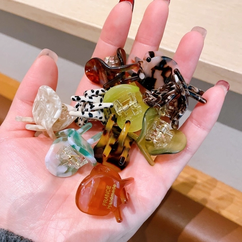 Small Acetate Hair Claw Clips French Minimalist Tortoiseshell Marble Pattern Bangs Side Clips For Women Hair Accessories