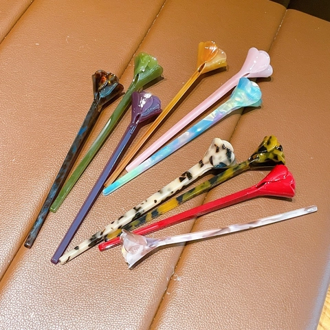 Νέο Κινεζικό Στυλ Hair Stick από Οξική Κυτταρίνη Τριαντάφυλλο Τουλίπα Βίντατζ Ανθικό Σκουφάκι Γυναικεία Αξεσουάρ Μαλλιών
