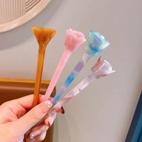 Νέο Κινεζικό Στυλ Hair Stick από Οξική Κυτταρίνη Τριαντάφυλλο Τουλίπα Βίντατζ Ανθικό Σκουφάκι Γυναικεία Αξεσουάρ Μαλλιών