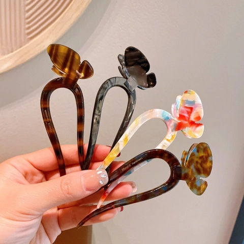 Acetat Schmetterling U-Förmiger Haarstab Vintage Französischer Eleganter Handgefertigter Haarstecker Für Damen Haarschmuck