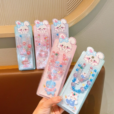 Gioielli con Perline Cartoon per Ragazze Collana Bracciale Anello Ciondoli Coniglio Orso Gatto Stile Principessa Perline Colorate Regalo