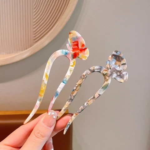 Acetat Schmetterling U-Förmiger Haarstab Vintage Französischer Eleganter Handgefertigter Haarstecker Für Damen Haarschmuck