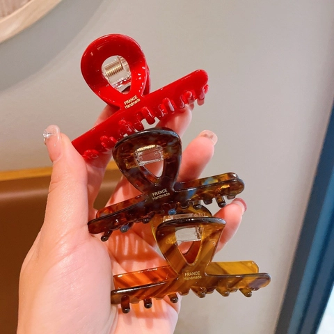 Pince à Cheveux en Acétate Pour Femmes Étiquette Dorée Fait Main Minimaliste Écaille de Tortue Rouge Accessoire Cheveux