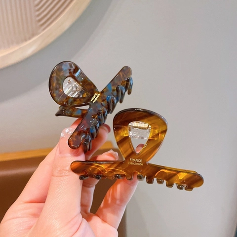 Pince à Cheveux en Acétate Pour Femmes Étiquette Dorée Fait Main Minimaliste Écaille de Tortue Rouge Accessoire Cheveux