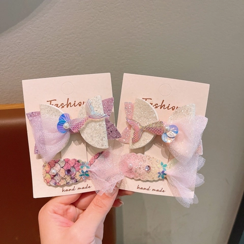 Mermaid Tail Sequin Mesh Bow Hair Clips For Girls Sweet Princess Shell Hairpins Kids Fashion Hair Accessories