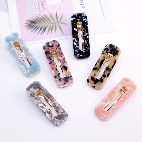 Fermagli per Capelli in Acetato Marmorizzato Leopardato Coreani Geometrici a Goccia Rettangolari a Becco d'Anatra Accessori Moda Donna