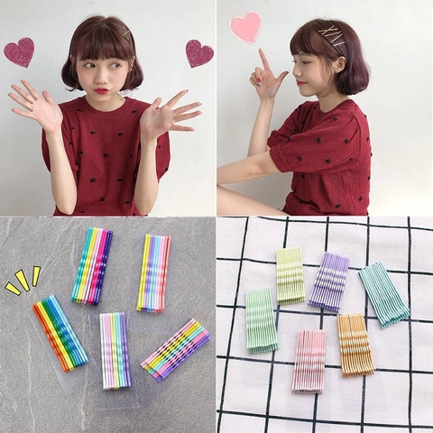 Horquillas de Metal Color Caramelo Clips de Pelo Planos Ondulados Estilo Coreano Dulce Macaron Multicolor Para Niñas Mujeres Accesorios Pelo