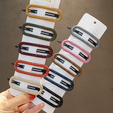 Elegant Morandi Color Hollow Oval Hair Clip Minimalist Plastic Metal Hairpin For Women Daily Use Simple Hair Accessories