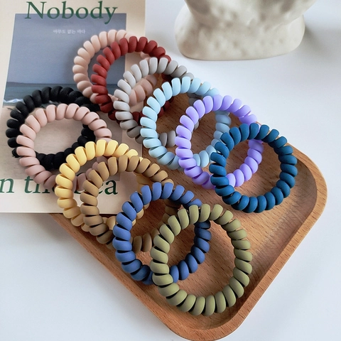 Gomas de Pelo de Cable de Teléfono Mate Colores Morandi Espiral Sin Rastro Soporte de Coleta de Plástico Elástico