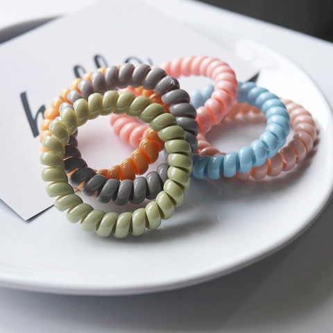 Korean Style Minimalist Spiral Phone Line Hair Ties Plastic Resin Traceless Hair Rings Macaron Color Elastic Hair Band