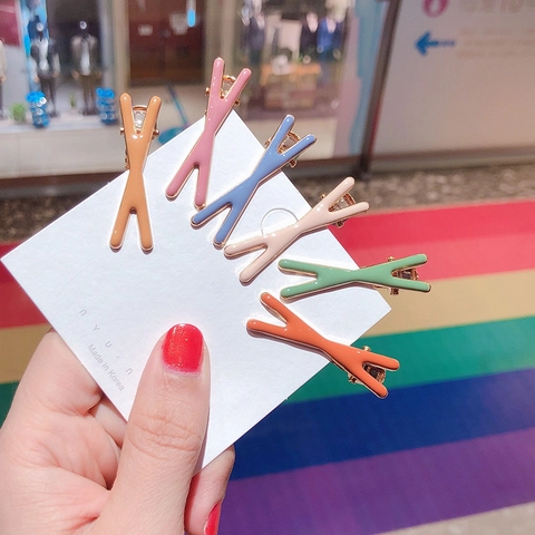Pinzas para el Cabello de Pico de Pato de Aleación en Forma de X para Mujer Estilo Coreano Minimalista Color Sólido Clips Laterales