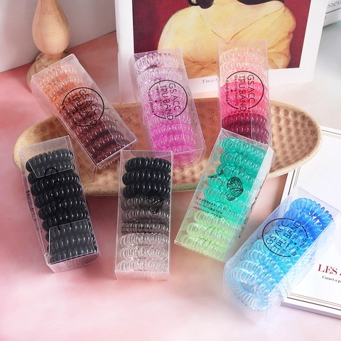 Korean Gradient Telephone Cord Hair Ties Spiral Seamless High Elastic Plastic Hair Rings Boxed Collection For Women