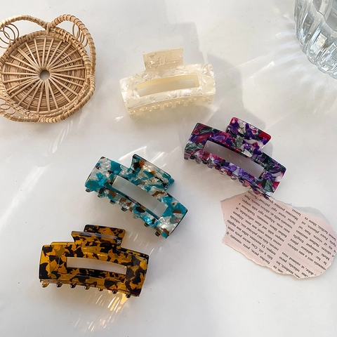 Grande Molla per Capelli Rettangolare in Acetato per Donna Francese Floreale Tartaruga Geometrica Cava Accessori Capelli Moda