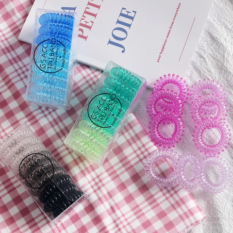 Korean Gradient Telephone Cord Hair Ties Spiral Seamless High Elastic Plastic Hair Rings Boxed Collection For Women