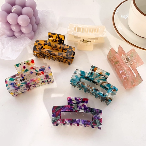Grande Molla per Capelli Rettangolare in Acetato per Donna Francese Floreale Tartaruga Geometrica Cava Accessori Capelli Moda