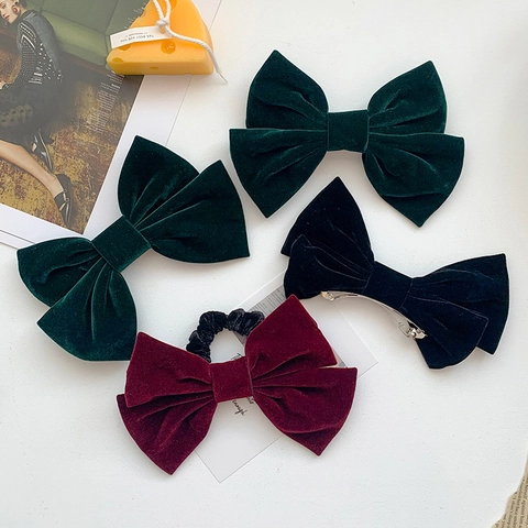 Pinza para el Cabello con Lazo de Terciopelo Grande Vintage Vino Tinto Estilo Coreano Accesorios para el Cabello Mujer Lazo Dulce
