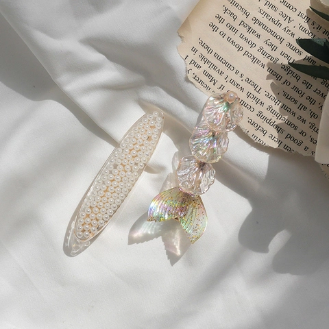 Meerjungfrauenschwanz Künstliche Perlen Haarklammern Für Damen Süße Koreanische Harz Haarnadeln Mit Muschel Glitzer Geometrischer Haarschmuck