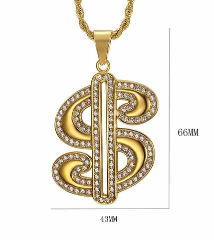 Hip Hop Iced Out Dollar Sign Pendant Gold Plated Stainless Steel Rhinestone Bling Money Pendant Jewelry Without Chain