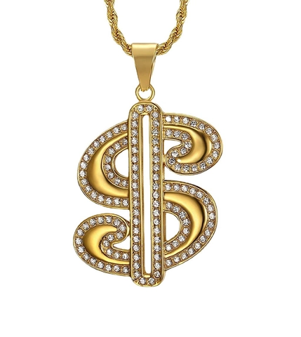 Hip Hop Iced Out Dollar Sign Pendant Gold Plated Stainless Steel Rhinestone Bling Money Pendant Jewelry Without Chain
