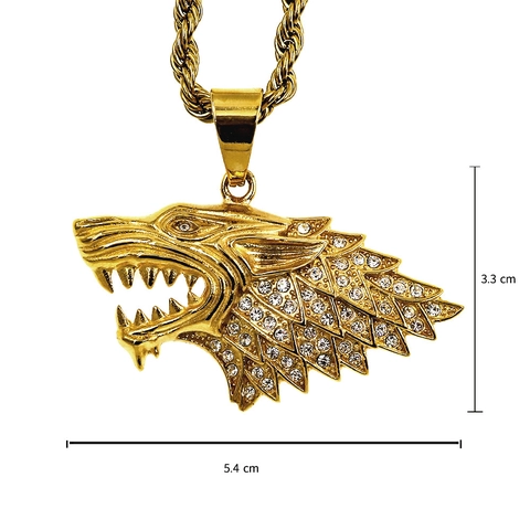 Ciondolo Testa di Lupo Vichingo Norreno Acciaio Inossidabile 316 Placcato Oro Strass Punk Hip Hop Gioielli Regalo Uomo Donna Solo Ciondolo