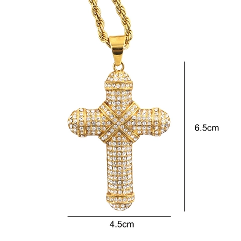 Ciondolo a Croce in Acciaio Inossidabile 316 Vintage Hip Hop Solo Ciondolo Senza Catena Placcato Oro Religioso Con Strass