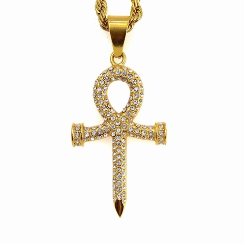 Vintage Egyptisch Ankh Kruis Spijker Ontwerp 316 Roestvrij Staal Alleen Hanger Iced Out Zirkoon Goud Hip Hop Sieraden