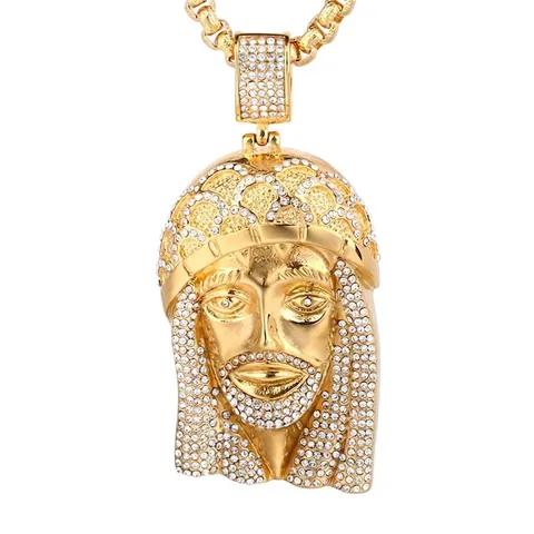 Hip Hop Jesus Kopf Anhänger Ohne Kette 316 Edelstahl Vergoldet Zirkonia Eingelegt Iced Out Religiöser Herren Schmuck