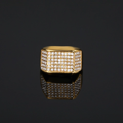 Anello Hip Hop da Uomo Iced Out Placcato in Oro in Acciaio Inossidabile Anello a Sigillo Quadrato Con Zirconi Brillanti