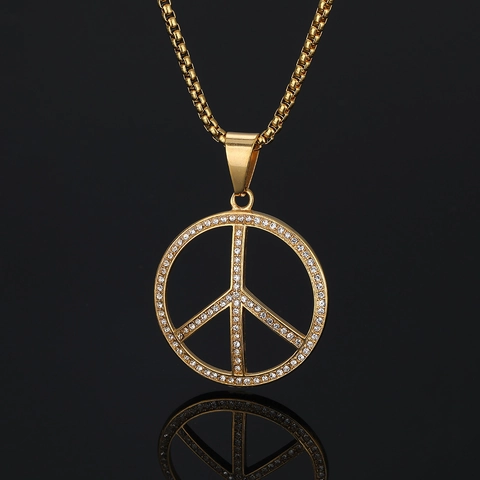 Hip Hop Peace Sign Pendant 316 Stainless Steel Gold Plated With White Cubic Zirconia For Men Women Party Jewelry Pendant Only