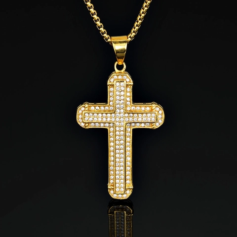 Pendentif Croix en Acier Inoxydable 316 Hip Hop Unisexe Plaqué Or Zircone Bijoux Religieux Pendentif Seul Sans Chaîne