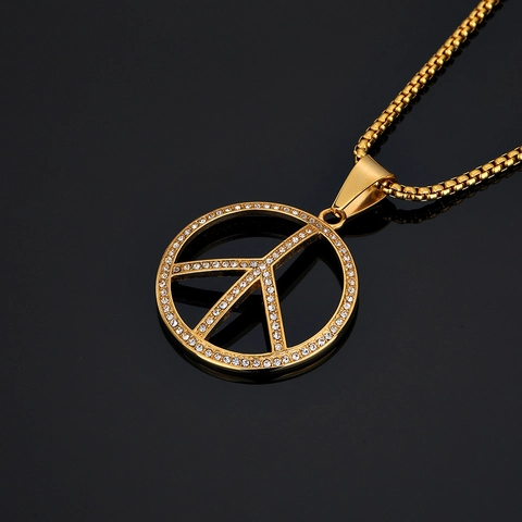 Hip Hop Peace Sign Pendant 316 Stainless Steel Gold Plated With White Cubic Zirconia For Men Women Party Jewelry Pendant Only