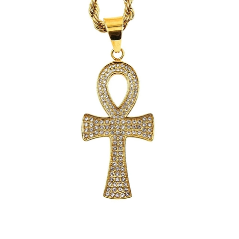 Ciondolo Croce Egizia Ankh Solo Senza Catena Acciaio Inossidabile Placcato Oro Strass Hip Hop Gioielli Unisex