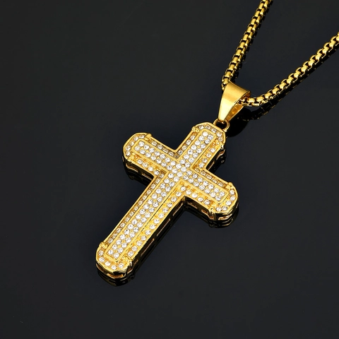 Pendentif Croix en Acier Inoxydable 316 Hip Hop Unisexe Plaqué Or Zircone Bijoux Religieux Pendentif Seul Sans Chaîne