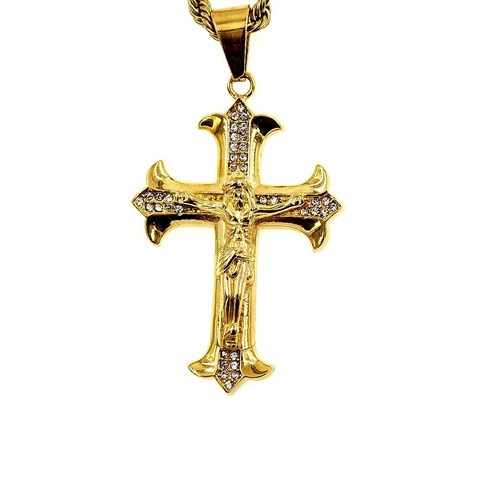 Crucifix Jesus Pendant Only Without Chain 316 Stainless Steel Gold Plated Religious Cross With Rhinestones Men Women Jewelry