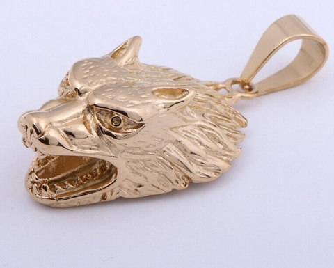 Vintage Hip Hop Edelstahl Wolfskopf Anhänger Gold Vergoldet Tierform Herren Schmuck Zubehör Ohne Kette