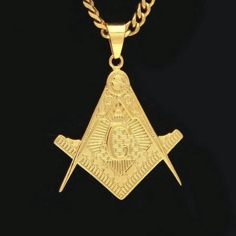 Vintage Masonic Pendant 316L Stainless Steel Gold Plated Freemasonry Square Compasses Letter G Religious Jewelry For Men