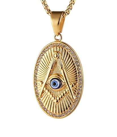 Stainless Steel Masonic Pendant Gold Plated All-Seeing Eye Rhinestone Hip Hop Religious Oval Pendant Only Without Chain