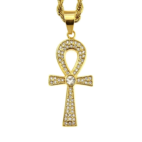 Klassischer Ägyptischer Ankh Kreuz Anhänger Ohne Kette 316 Edelstahl Strass Eingelegt Retro Hip Hop Schmuck Für Unisex