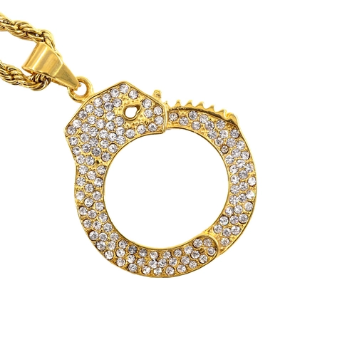 Hip Hop 316 Stainless Steel Handcuff Pendant Only Without Chain Iced Out Rhinestone Handcuff Charm For Men Women Jewelry
