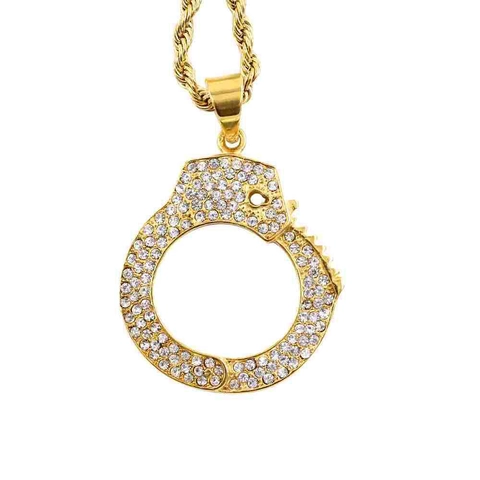 Hip Hop 316 Stainless Steel Handcuff Pendant Only Without Chain Iced Out Rhinestone Handcuff Charm For Men Women Jewelry