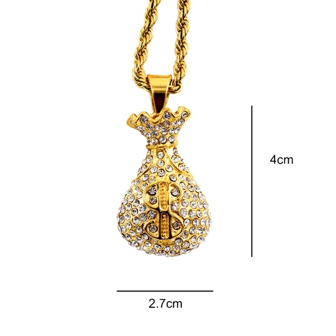 Hip Hop Stainless Steel Iced Out Rhinestone Dollar Sign Money Bag Pendant Only Without Chain For Men Women Gold Plated Jewelry