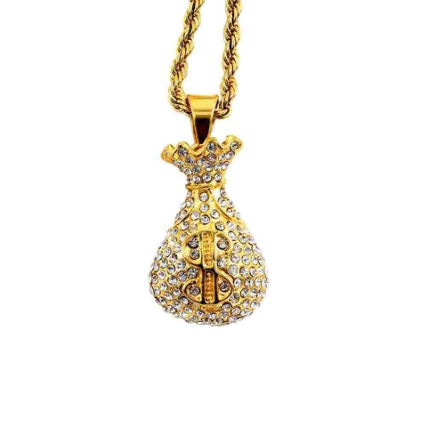 Hip Hop Stainless Steel Iced Out Rhinestone Dollar Sign Money Bag Pendant Only Without Chain For Men Women Gold Plated Jewelry