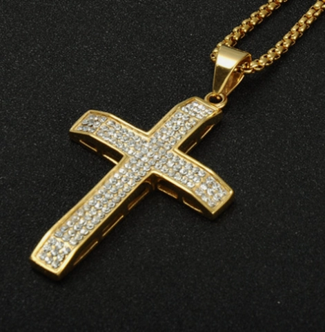 Hip Hop Large Cross Pendant Only Gold Plated 316 Stainless Steel Cubic Zirconia Encrusted Religious Jewelry For Men Women